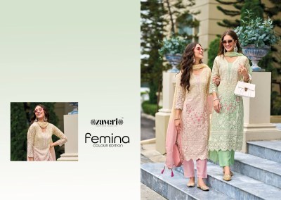 Zaveri by femina lunch soft organza with embroidery work kurti pant and dupatta kurtis catalogs