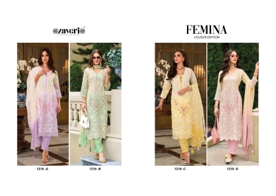 Zaveri present Femina colour edition  soft organza fancy embroidery work readymade suit catalogue at low rate readymade suit catalogs