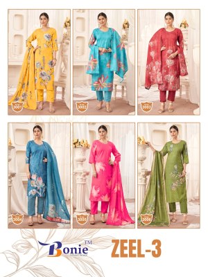 Zeel vol 3 by Bonie Digital printed flair kurti bottom and dupatta catalogue at low price readymade suit catalogs