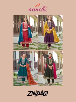 Zindagi by Aanchi Fancy Flair Concept Top Bottom with Dupatta low rate fancy Anarkali suit catalogs