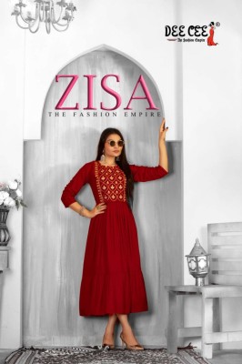 Zisa by Deecee Reyon Plain Long Flared embroidered Kurti Collection at Affordable rate Dee cee