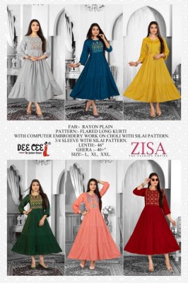 Zisa by Deecee Reyon Plain Long Flared embroidered Kurti Collection at Affordable rate kurtis catalogs