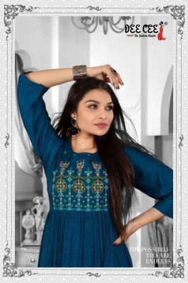 Zisa by Deecee Reyon Plain Long Flared embroidered Kurti Collection at Affordable rate kurtis catalogs