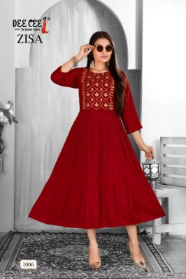 Zisa by Deecee Reyon Plain Long Flared embroidered Kurti Collection at Affordable rate kurtis catalogs