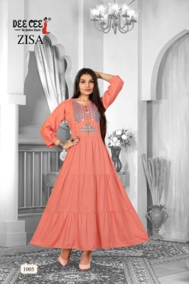 Zisa by Deecee Reyon Plain Long Flared embroidered Kurti Collection at Affordable rate kurtis catalogs