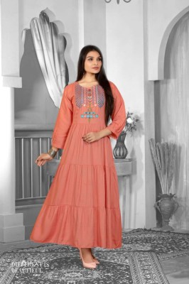 Zisa by Deecee Reyon Plain Long Flared embroidered Kurti Collection at Affordable rate kurtis catalogs