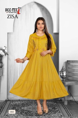 Zisa by Deecee Reyon Plain Long Flared embroidered Kurti Collection at Affordable rate kurtis catalogs