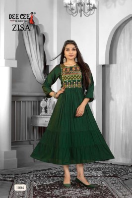 Zisa by Deecee Reyon Plain Long Flared embroidered Kurti Collection at Affordable rate kurtis catalogs