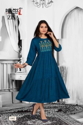 Zisa by Deecee Reyon Plain Long Flared embroidered Kurti Collection at Affordable rate kurtis catalogs