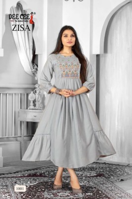 Zisa by Deecee Reyon Plain Long Flared embroidered Kurti Collection at Affordable rate kurtis catalogs