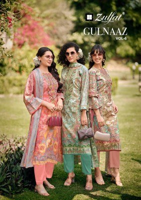 Zulfat Designer Suits Gulnaaz Vol 6 Pure Cotton Exclusive Designer Print with Heavy Embroidery Work Pure Pure Cotton Salwar And  Cotton Mal Mal Print  Karachi suits catalogs