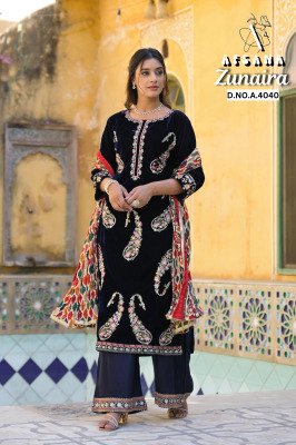 Zunaira Afsana 4040 Velvet Collection Kurti with Multi Embroidery Pashmina Digital Print Wholesale kurtis catalogs
