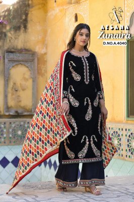 Zunaira Afsana 4040 Velvet Collection Kurti with Multi Embroidery Pashmina Digital Print Wholesale kurtis catalogs
