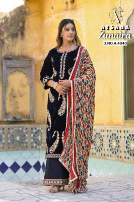 Zunaira Afsana 4040 Velvet Collection Kurti with Multi Embroidery Pashmina Digital Print Wholesale kurtis catalogs