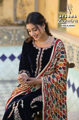 Zunaira Afsana 4040 Velvet Collection Kurti with Multi Embroidery Pashmina Digital Print Wholesale kurtis catalogs