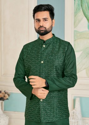 amavi by swayamvar heavy banglori silk kurta polo pant and koti with heavy embroidery sequence work both side at wholesale rate mens kurta