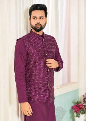 amavi by swayamvar heavy banglori silk kurta polo pant and koti with heavy embroidery sequence work both side at wholesale rate mens kurta