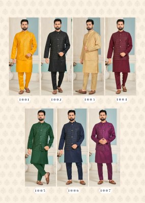 amavi by swayamvar heavy banglori silk kurta polo pant and koti with heavy embroidery sequence work both side at wholesale rate mens kurta