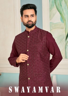 amavi by swayamvar heavy banglori silk kurta polo pant and koti with heavy embroidery sequence work both side at wholesale rate mens kurta