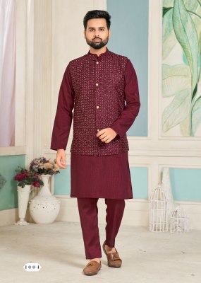 amavi by swayamvar heavy banglori silk kurta polo pant and koti with heavy embroidery sequence work both side at wholesale rate mens kurta