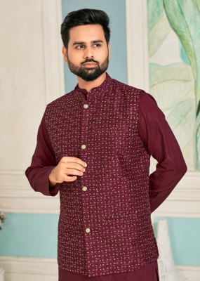 amavi by swayamvar heavy banglori silk kurta polo pant and koti with heavy embroidery sequence work both side at wholesale rate mens kurta