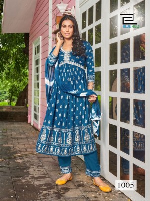 blue hills by bollywood tikka vol 3 rayon nazmin sibori with two side lace  ali cut kurti catalog at wholesale price readymade suit catalogs