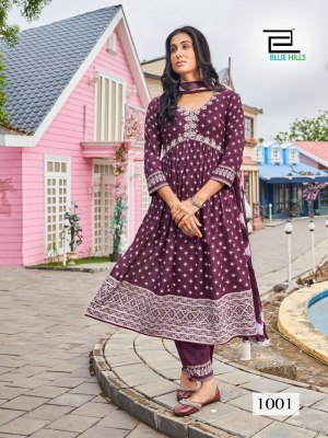 blue hills by bollywood tikka vol 3 rayon nazmin sibori with two side lace  ali cut kurti catalog at wholesale price readymade suit catalogs