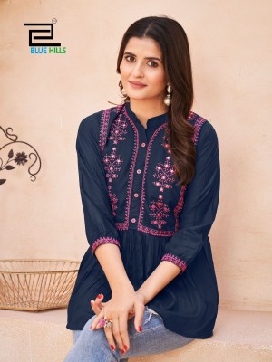 blue hills kurti by black barry heavy reyon embroidered top western top catalogue at wholesale price western wear catalogs