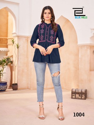 blue hills kurti by black barry heavy reyon embroidered top western top catalogue at wholesale price western wear catalogs