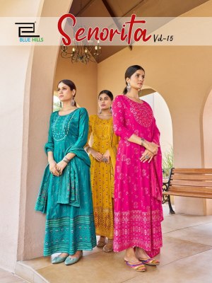 blue hills new launch Senorita Vol 15 rayon printed  2pcs concept ready made suits wholesale  Blue hills Kurti 