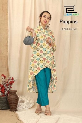 blue hills poppins premium rayon printed kurti with pants cord set collection  kurtis catalogs