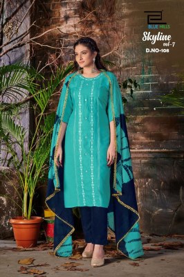 blue hills present skyline vol 7 reyon embroidered readymade suit catalogue at wholesale price  readymade suit catalogs