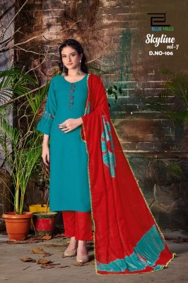 blue hills present skyline vol 7 reyon embroidered readymade suit catalogue at wholesale price  readymade suit catalogs