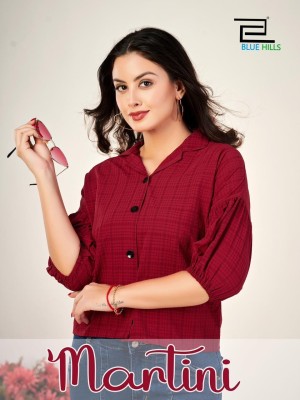 blue hills presenting martini heavy bsy self checks pattern  girls shirt catalog at wholesale price Blue hills Kurti 