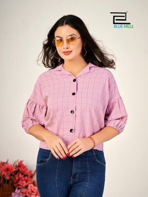 blue hills presenting martini heavy bsy self checks pattern  girls shirt catalog at wholesale price western wear catalogs