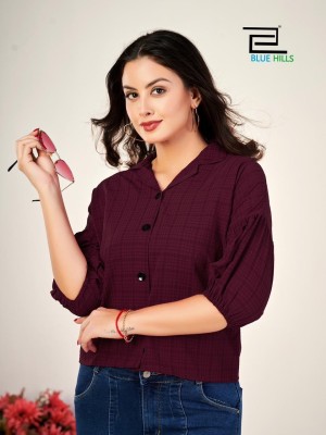 blue hills presenting martini heavy bsy self checks pattern  girls shirt catalog at wholesale price western wear catalogs