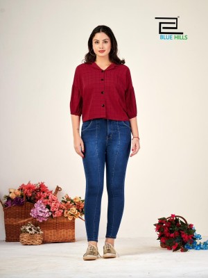 blue hills presenting martini heavy bsy self checks pattern  girls shirt catalog at wholesale price western wear catalogs