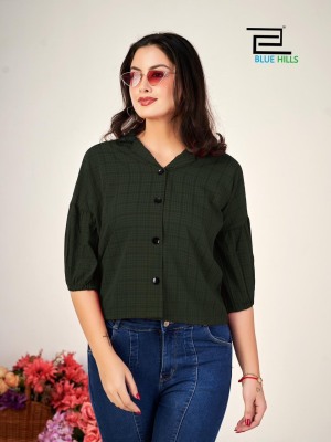 blue hills presenting martini heavy bsy self checks pattern  girls shirt catalog at wholesale price western wear catalogs