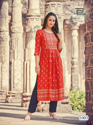 blue hills presents Divine Nayra Cut rayon printed Kurti wholesaler price in India  kurtis catalogs