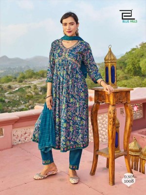 blue hills presents bollywood tikka rayon foil printed alia cut ready made salwar suits wholesaler  kurtis catalogs