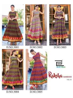 blue hills rakhsha bandhan vol 3 rayon procian print long gown stylish wholesale Kurti catalogue Surat  kurtis catalogs