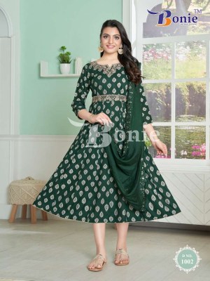 bonie morni rayon ghera anarkali  stylish Kurti with dupatta set catalogue wholesale  kurtis catalogs