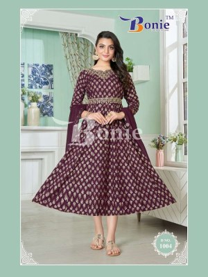 bonie morni rayon ghera anarkali  stylish Kurti with dupatta set catalogue wholesale  kurtis catalogs