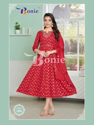 bonie morni rayon ghera anarkali  stylish Kurti with dupatta set catalogue wholesale  kurtis catalogs