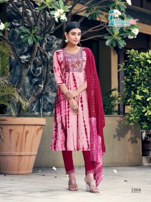 colourpix by noor vol 1 fancy shibbori print nyra cut kurti pant with dupatta ctalog at wholesale rate kurtis catalogs