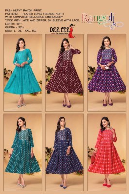 dee cee by rangoli heavy rayon feeding kurti catalogue at wholesale rate kurtis catalogs