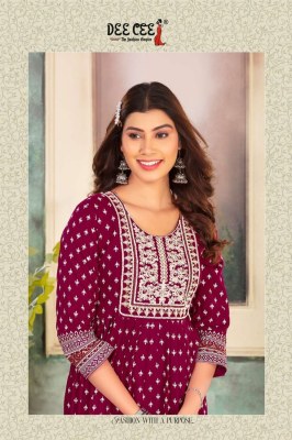 deecee by Malini Flared heavy reyon kurti with dori work kurti catalogue kurtis catalogs