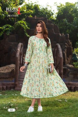 deecee by Shanaya flaired reyon printed chikan butti fabric kurti catalog at affordable rate kurtis catalogs