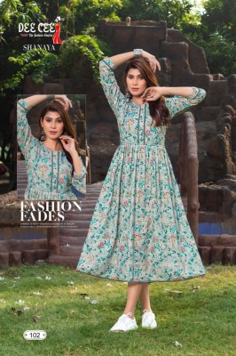 deecee by Shanaya flaired reyon printed chikan butti fabric kurti catalog at affordable rate kurtis catalogs