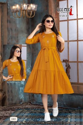 deecee by harchi fancy kurti with seleve work and belt catalog at wholesale price  kurtis catalogs